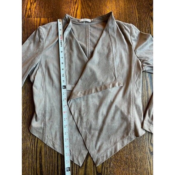 Daila Taupe Faux Suede Open Front Waterfall Stretch Cropped Jacket Size Med - Picture 5 of 10